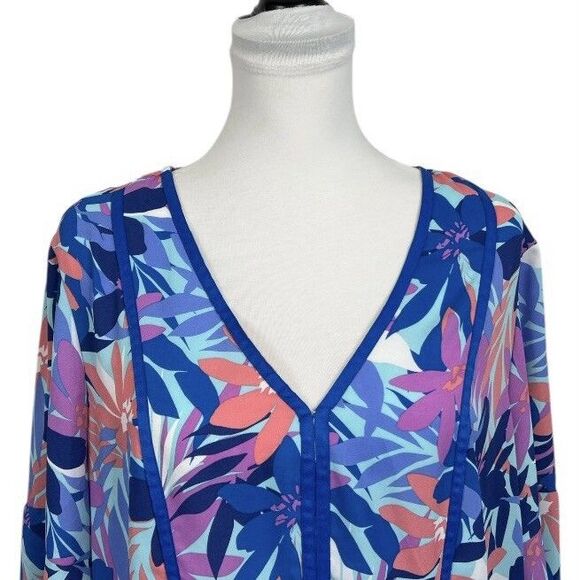 The Pioneer Woman Women's Blue Floral V-Neck Boho Blouse Tunic Top Plus Size XXL - Picture 2 of 10